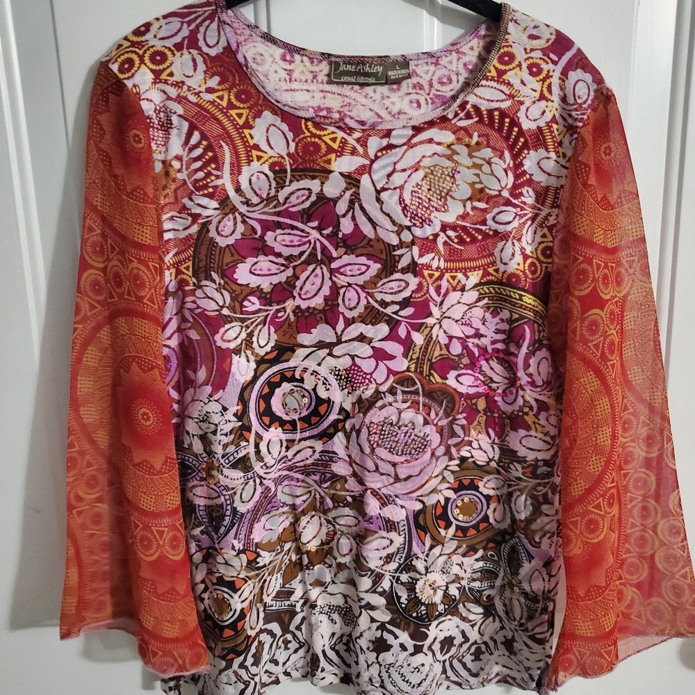 Jane Ashley Red orange Embellished Top Women's Large